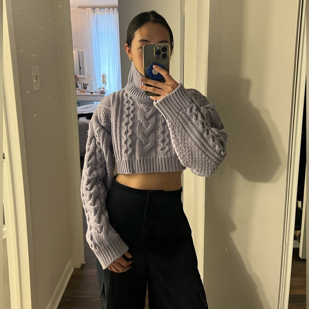 Frankie Shop Esme Cropped Sweater Lavender, M